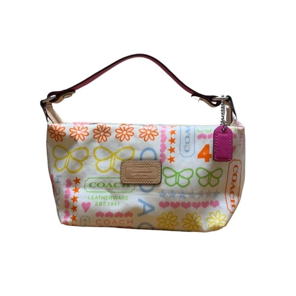 Coach Handbags - Vintage Coach 1941 Y2K Leatherware Vinyl Handbag Flower And Butterfly Pattern